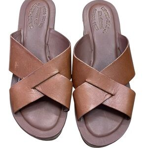 Kork-Ease Women's Brown Slip On Sandals Leather Upper Size 7